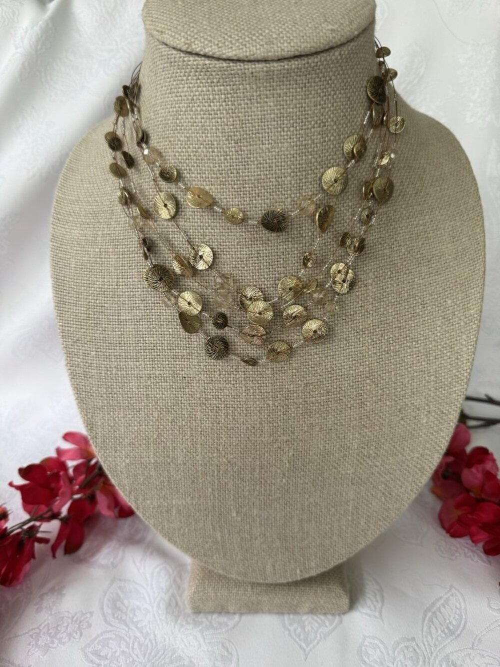 Chicos Gold Tone 16" 5 Layer Chain Seed Bead Beaded Charm Statement Necklace NEW - Picture 4 of 13
